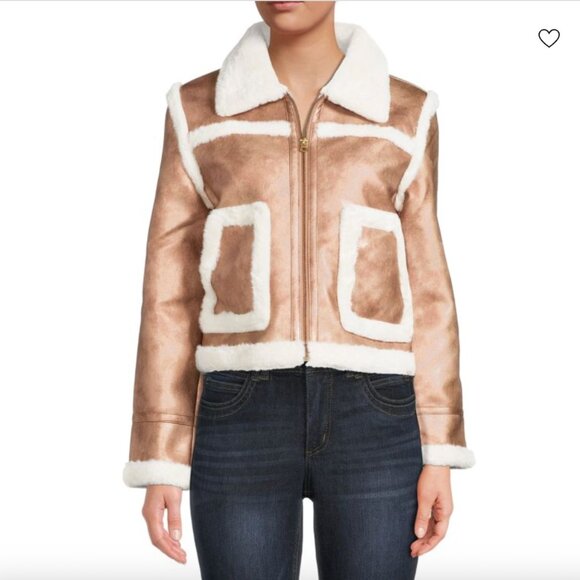 ✨ NWT French Connection Balia Faux Fur Trim Faux Leather Jacket | Size L ✨ - Picture 1 of 12